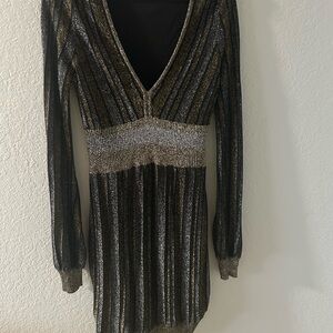 Vintage Guess by Marciano Black and Silver Ribbed Bodycon Mini Dress